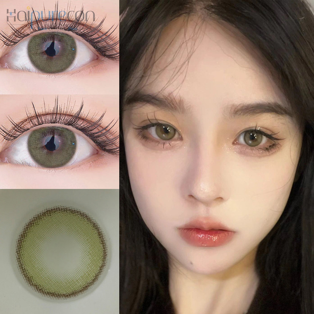 Haipurecon Cheap color contact lenses Fog green 14.0mm with power