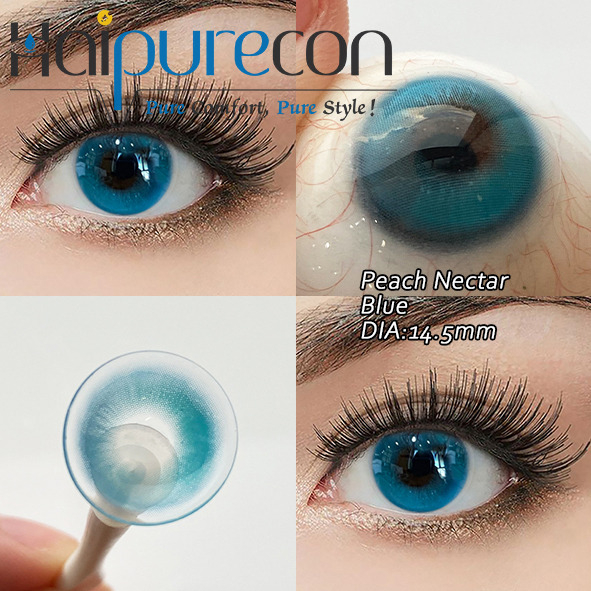 Haipurecon Peach Nectar Blue 14,5 mm 40-odstotna vsebnost vode modre kontaktne leče za blondinke z UV blokado
