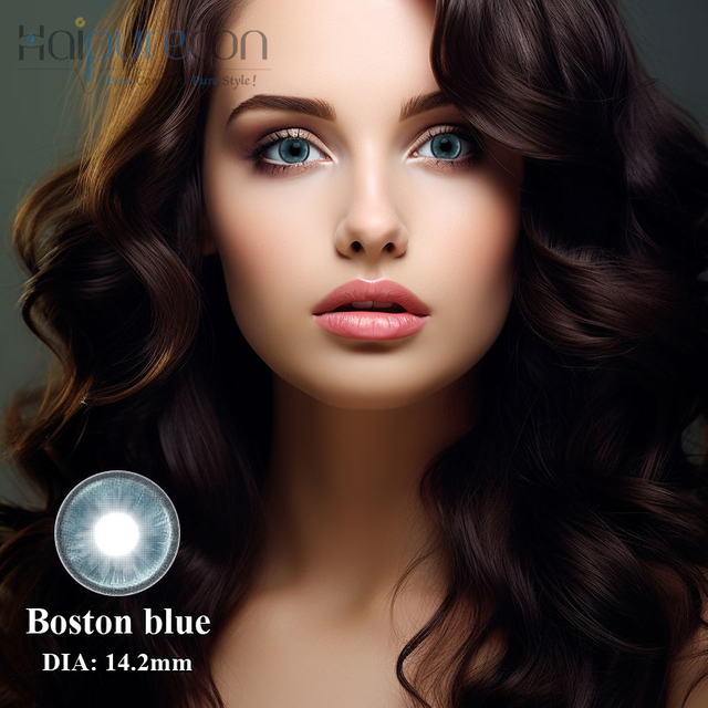 Haipurecon Boston Blue 14.2 mm contact lens with power