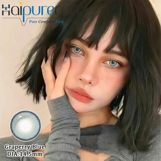 Haipurecon Graperry Blue 14.5mm Yearly Disposable Contact Lenses for Light Eyes Blue 0.08mm Thickness