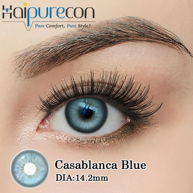 Lenti a contatto annuali usa e getta annuali K-Beauty stile naturale Haipurecon Casablanca blu da 14,2 mm