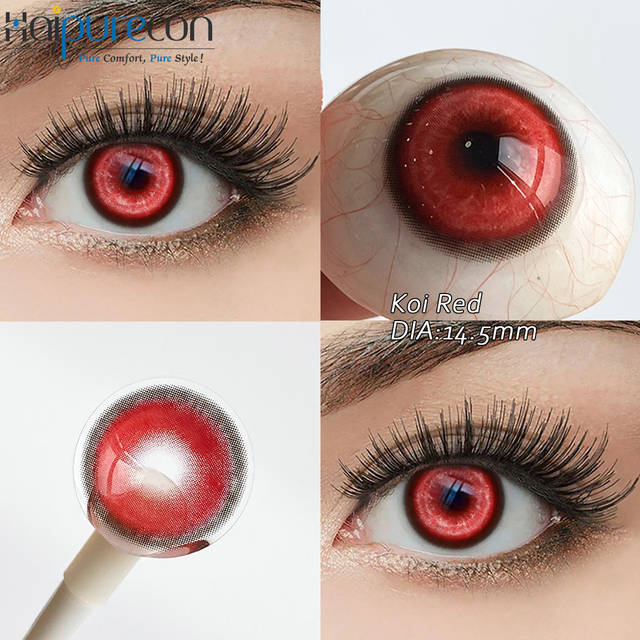 Haipurecon Koi Red Cosplay Contact Lenses 14.5mm 40 Percent Water Content