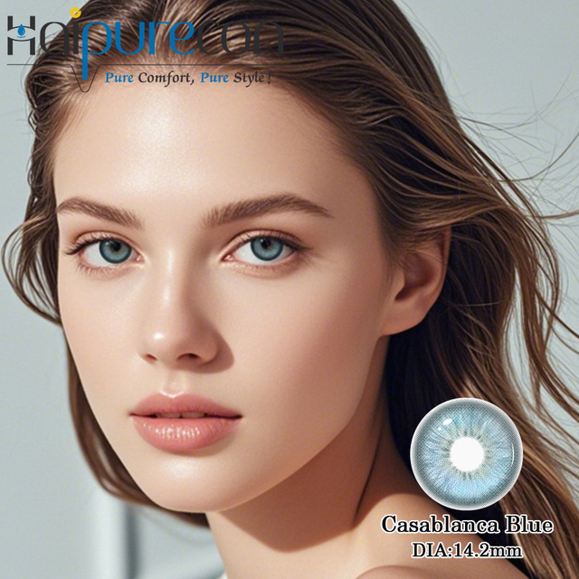 14.2mm Diameter Natural Blue Contact Lenses for Dark Brown Eyes with Prescription