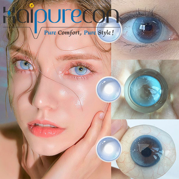 Haipurecon Shepherdess Blue 14.5mm Yearly Disposable Contact Lenses for Vision Correction Comfortable