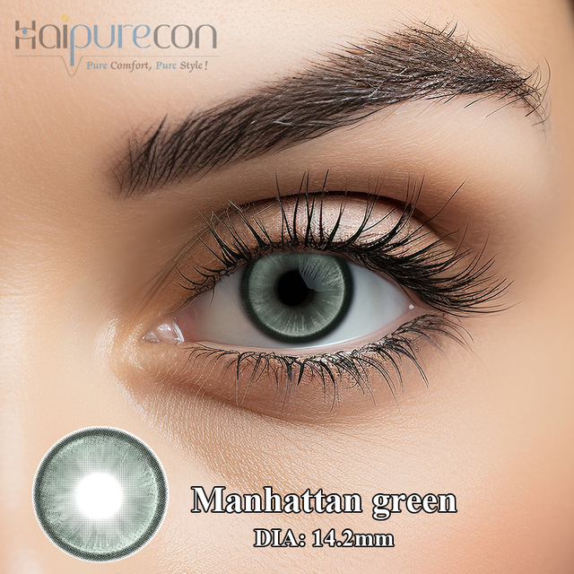 Haipurecon Manhattan Green 14.2mm contact lens with power