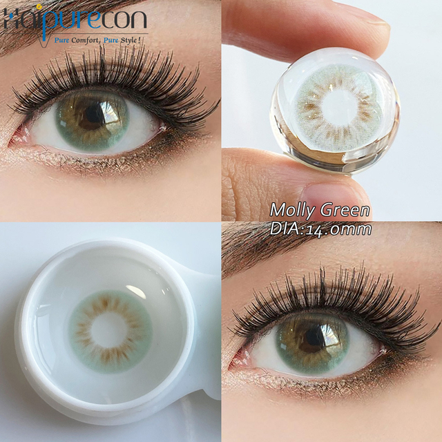 Haipurecon Molly Green Yearly Color Contact Lenses 14.0mm Natural Big Eye Effect 40% Water Content 8.6mm BC CE ISO 0197
