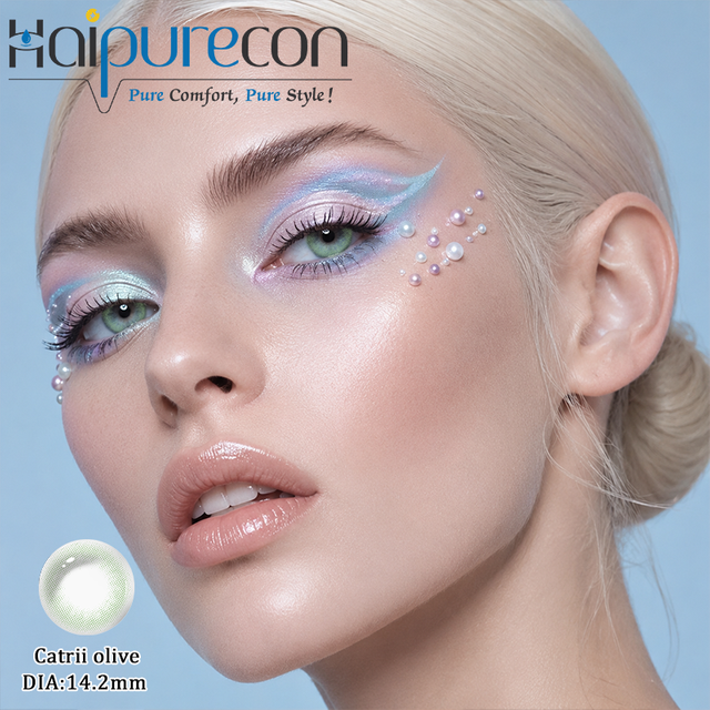 Haipurecon Catrii Olive &Aring;rsfarve Kontaktlinser 14,2 mm Naturlig gr&oslash;n effekt 40 % vandindhold 8,6 mm BC CE ISO 0197