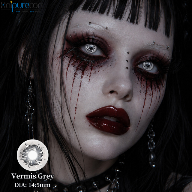 لنزهای تماسی Haipurecon Vermis Grey 14.5mm Cosplay 8.6mm قبل از میلاد 40% آب سالانه CE ISO کرم انگلی واقعی SFX هالووین
