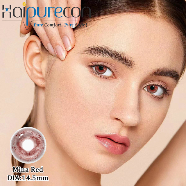 Haipurecon Wholesale Yearly Contact Lenses Mina 14.5mm 5-tone Pink & Red Colored Eye Lens for Makeup Comfortable Natural Lenses