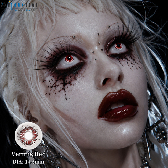 لنزهای تماسی Haipurecon Vermis Red Cosplay - سالانه 14.5 میلی متری یکبار مصرف