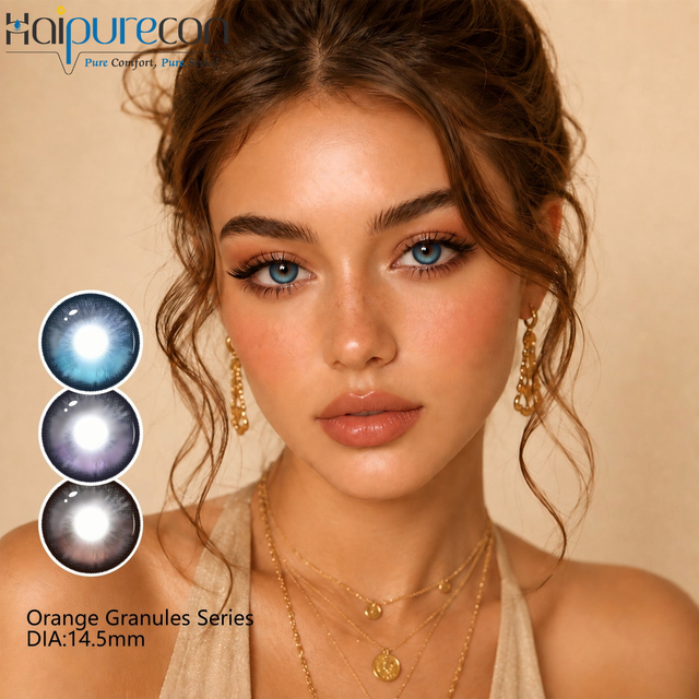 Haipurecon Orange Granules Coffee Blue & Purple Highlight 4-Tone 14.5mm Full-Coverage Daily Colored Contact Lenses 