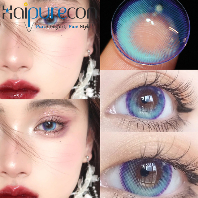 Haipurecon Girl's Tears Brown & Blue Contact Lens Wholesale High Quality 14.5mm 4-tone Contact Eye Lens Yearly Disposable Daily Comfortable Natural Enhance Eye