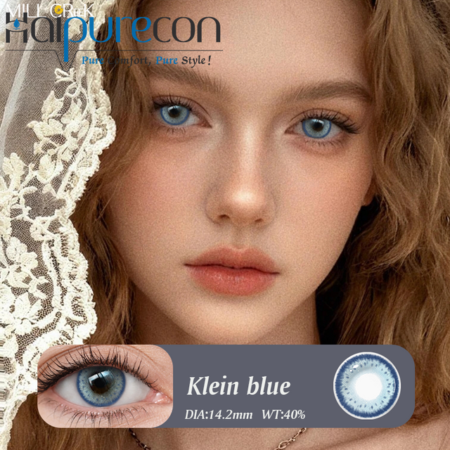 Haipurecon Klein Blue Colored Contact Lenses 14.5mm 4-tone Special Design 40% Water Content Daily Comfortable Yearly Disposable High Quality