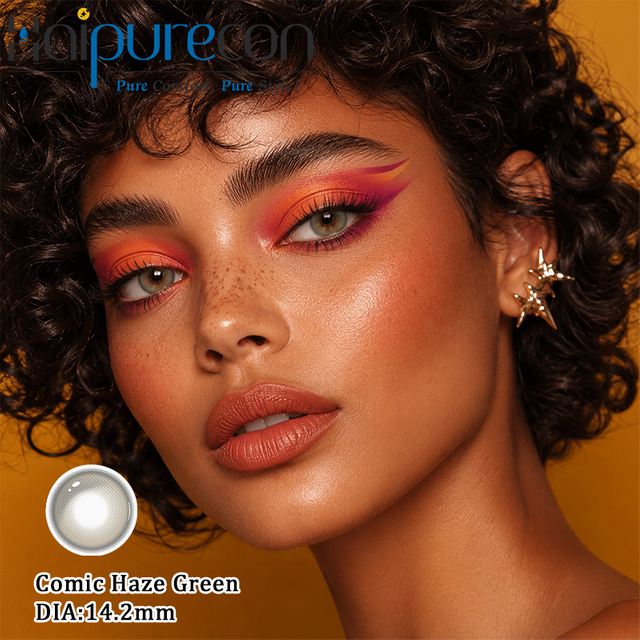 Haipurecon Comic Haze Green Yearly Color Contact Lenses 14.2mm Manga Big Eye Effect 40% Water Content 8.6mm BC CE ISO 0197