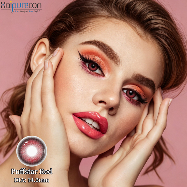 Haipurecon Puffstar Red 14,2 mm Vibrant Sparkle Kontaktlinser 8,6 mm BC 40 % vann &Aring;rlig CE ISO Passionate Eye Beauty Factory