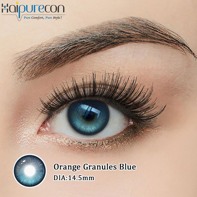 Haipurecon Orange Granules Coffee Blue & Purple Highlight 4-Tone 14.5mm Full-Coverage Daily Colored Contact Lenses 